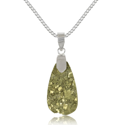 Natural Rough Pyrite Drop Pendant With Metal Chain For Unisex