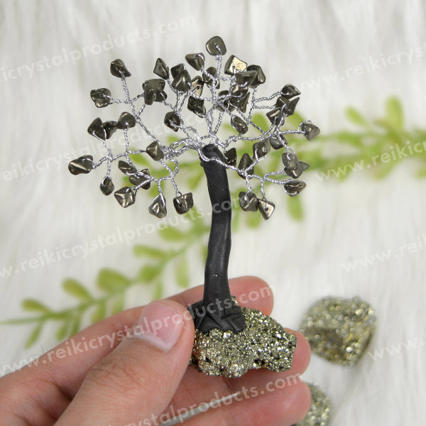 Natural Pyrite Small Chip Beads Tree with Pyrite Row Stone 90 mm