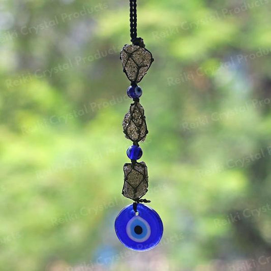 Natural Pyrite / Evil Eye Mix Tumble Stone Car Hanging / Door Hanging Accessories