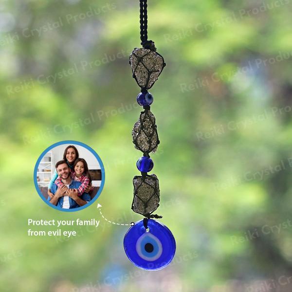 Natural Pyrite / Evil Eye Mix Tumble Stone Car Hanging / Door Hanging Accessories