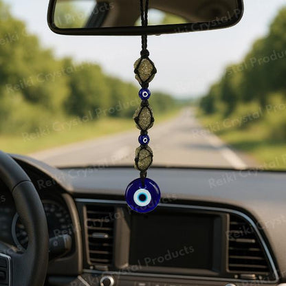 Natural Pyrite / Evil Eye Mix Tumble Stone Car Hanging / Door Hanging Accessories
