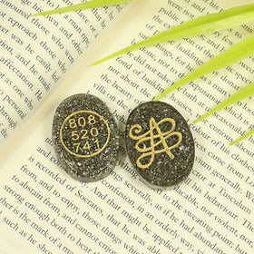 Orgone Zibu Symbol Money Switch Word Pyrite Cabochon Pack of 2