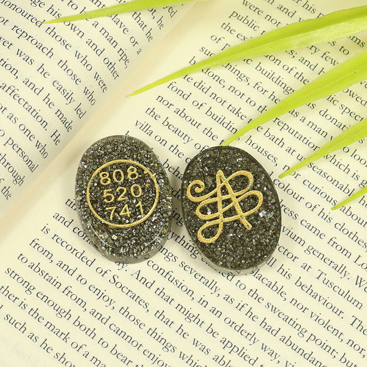 Orgone Zibu Symbol Money Switch Word Pyrite Cabochon Pack of 2