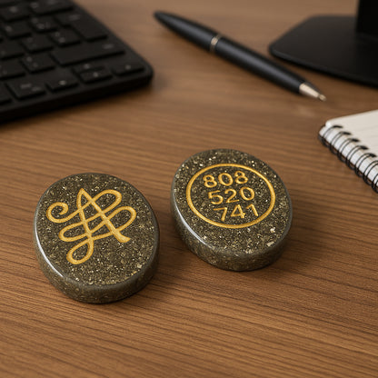 Orgone Zibu Symbol Money Switch Word Pyrite Cabochon Pack of 2