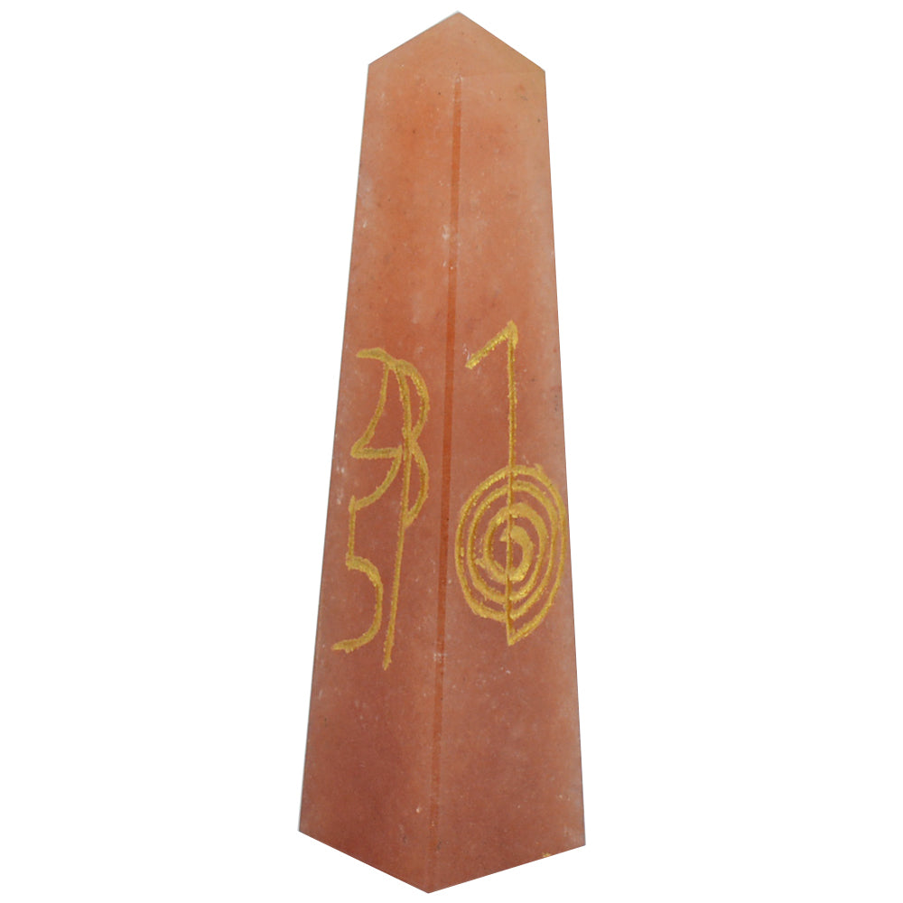 Red Aventurine Reiki Symbol Engraved Tower / Pencil / Obelisks-100-110 mm