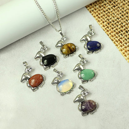 Natural Crystal Stone Rabbit Shape Pendant - Locket with Metal Chain