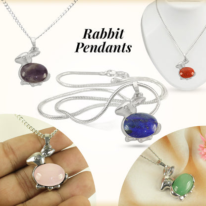 Natural Crystal Stone Rabbit Shape Pendant - Locket with Metal Chain