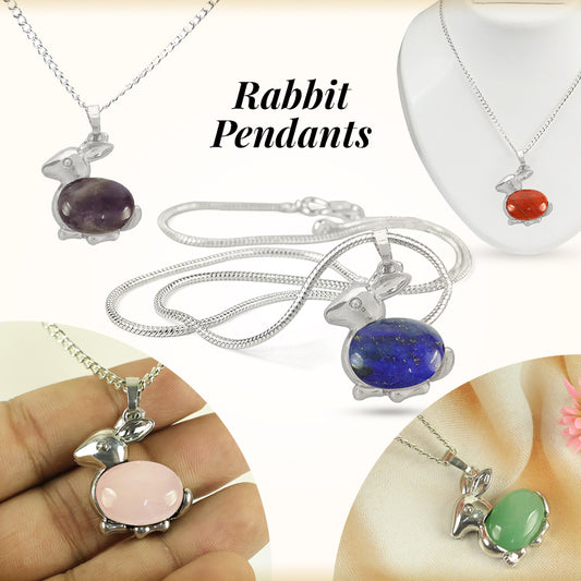 Natural Crystal Stone Rabbit Shape Pendant - Locket with Metal Chain