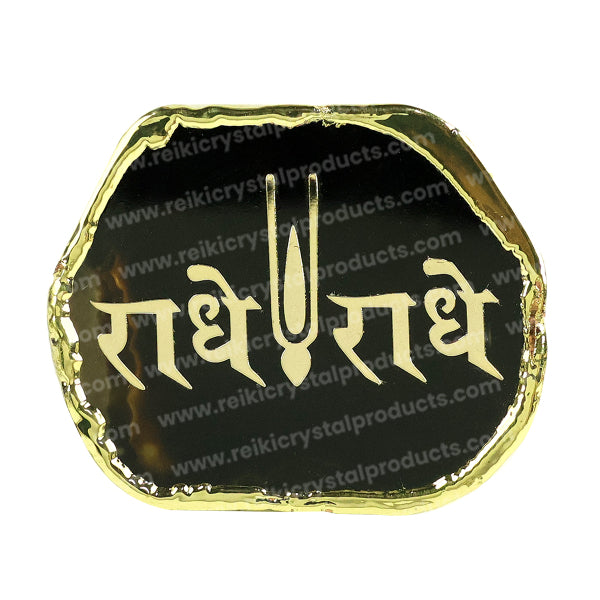 Crystal Stone Agate Radhe Radhe Symbol Sileces & Coaster for Table Decoration