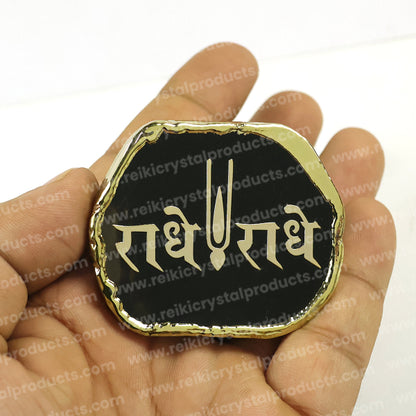 Crystal Stone Agate Radhe Radhe Symbol Sileces & Coaster for Table Decoration
