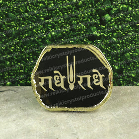Crystal Stone Agate Radhe Radhe Symbol Sileces & Coaster for Table Decoration