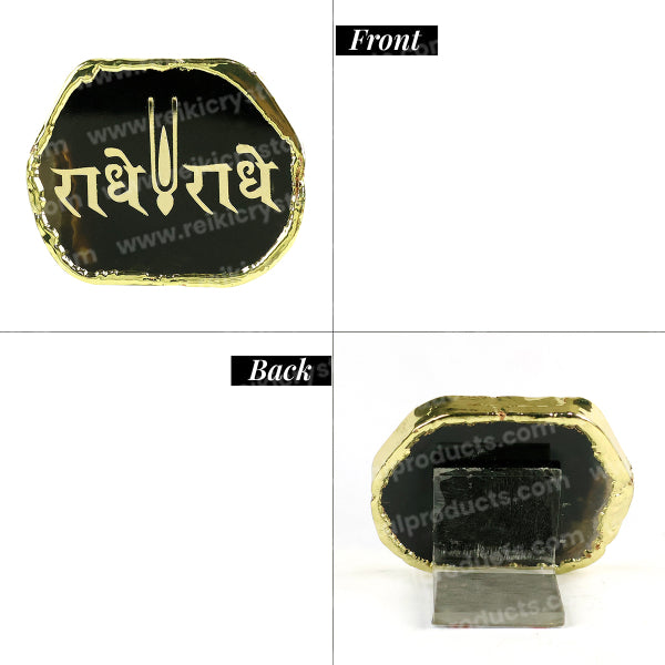 Crystal Stone Agate Radhe Radhe Symbol Sileces & Coaster for Table Decoration