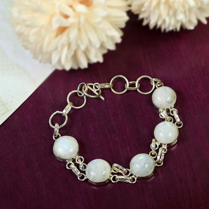 Natural Rainbow Moonstone Adjustable Bracelet for Unisex