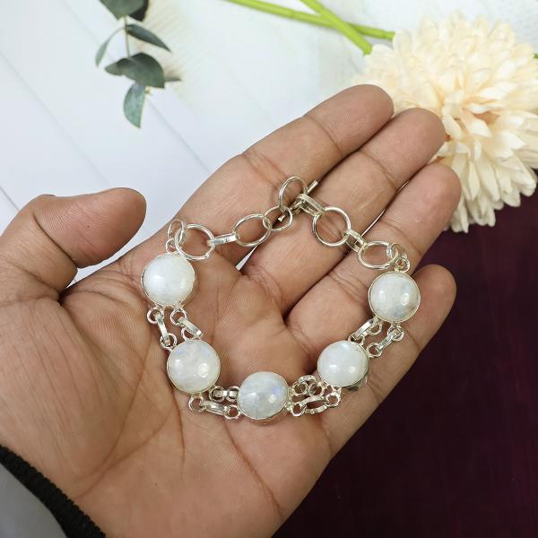 Natural Rainbow Moonstone Adjustable Bracelet for Unisex