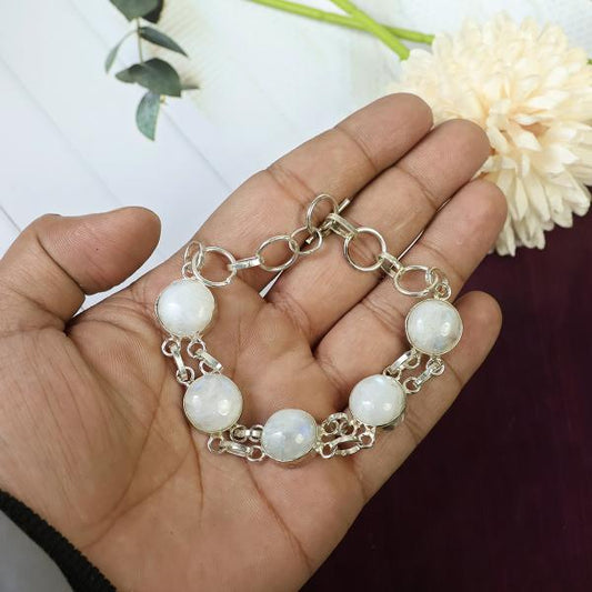 Natural Rainbow Moonstone Adjustable Bracelet for Unisex