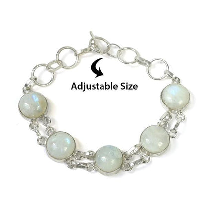 Natural Rainbow Moonstone Adjustable Bracelet for Unisex