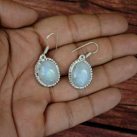 Rainbow Moonstone Crystal Stone Oval Shape Earring