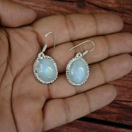 Rainbow Moonstone Crystal Stone Oval Shape Earring
