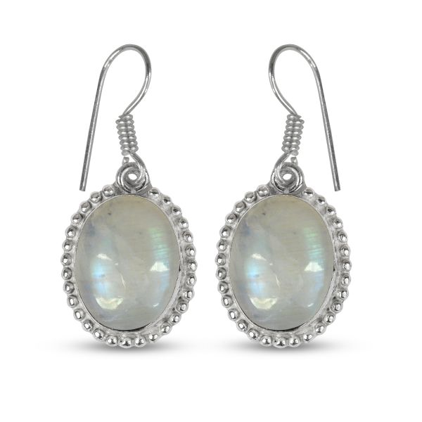 Rainbow Moonstone Crystal Stone Oval Shape Earring