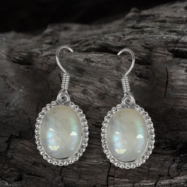 Rainbow Moonstone Crystal Stone Oval Shape Earring