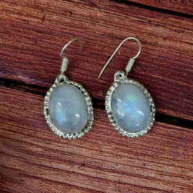 Rainbow Moonstone Crystal Stone Oval Shape Earring