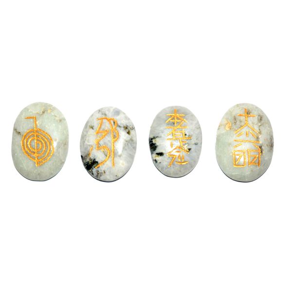 Natural Stone Oval Shape Reiki Symbol Set 4 pcs