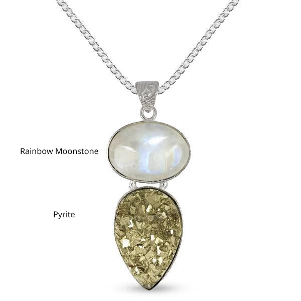 Natural Crystal Stone Pendant - Locket with Metal Chain