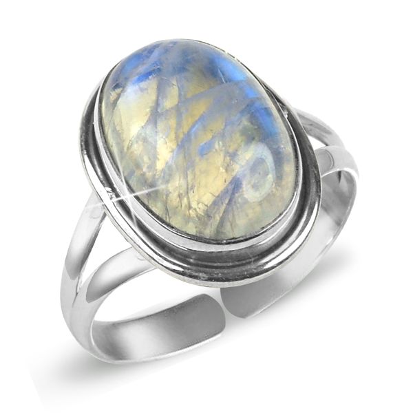 Natural Crystal Gemstone Adjustable Silver Ring for Unisex