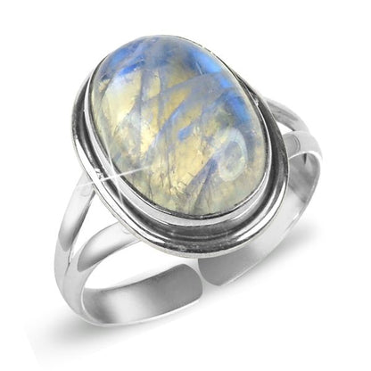 Natural Crystal Gemstone Adjustable Silver Ring for Unisex
