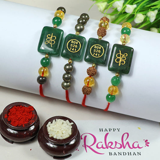 Natural Crystal Stone Pyrite with Citrine Rudraksha Combo Band Set of 4pc