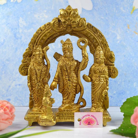 Brass Lord Ram Darbar Murti | Rama Sita Lakshman Hanuman Statue for Home Temple Blessing, Happiness, Health, Wealth | Small Size 114 mm
