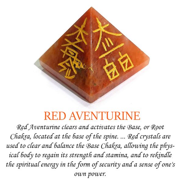 Red Aventurine Reiki Symbol Engraved Pyramid 30 mm