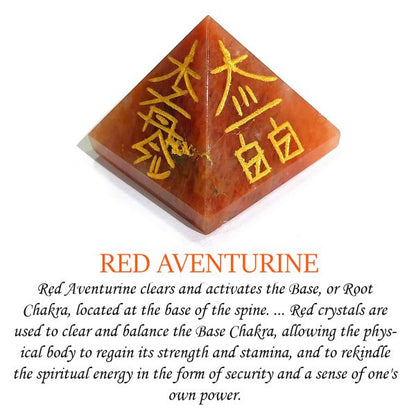 Red Aventurine Reiki Symbol Engraved Pyramid 30 mm