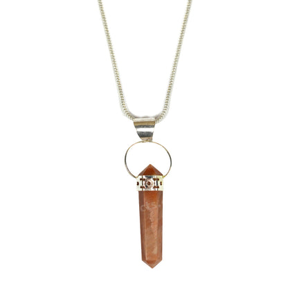 Red Aventurine Double Terminated Pencil Pendant With Chain