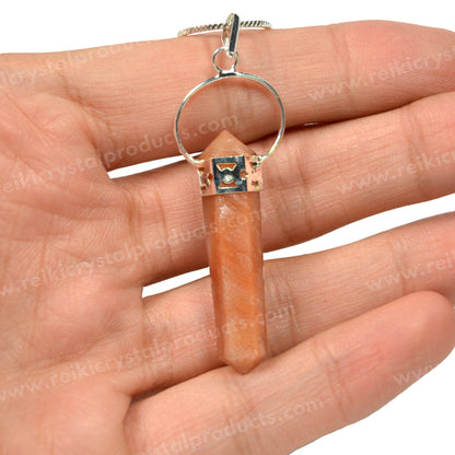 Red Aventurine Double Terminated Pencil Pendant With Chain