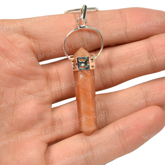Red Aventurine Double Terminated Pencil Pendant With Chain