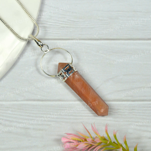 Red Aventurine Double Terminated Pencil Pendant With Chain