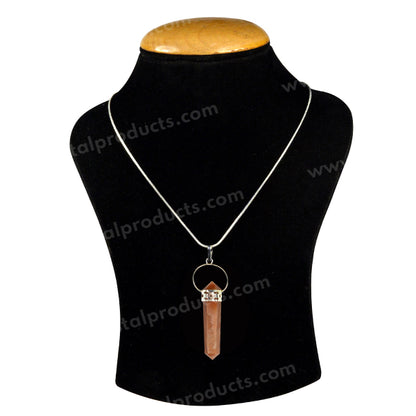 Red Aventurine Double Terminated Pencil Pendant With Chain