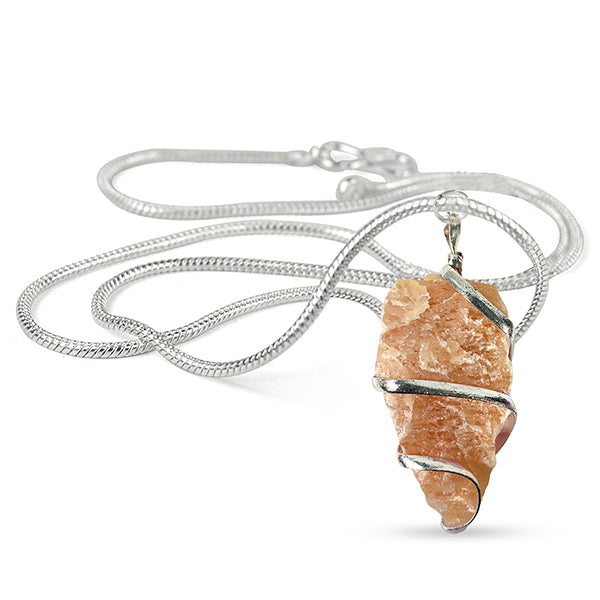 Natural Crystal Stone Wire Wrapped Pendant - Locket with Metal Chain