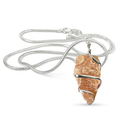 Natural Crystal Stone Wire Wrapped Pendant - Locket with Metal Chain
