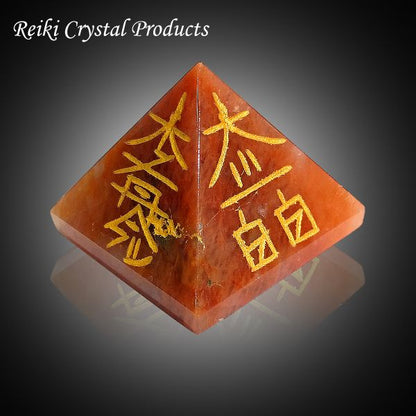 Red Aventurine Reiki Symbol Engraved Pyramid 30 mm
