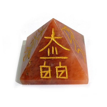 Red Aventurine Reiki Symbol Engraved Pyramid 30 mm