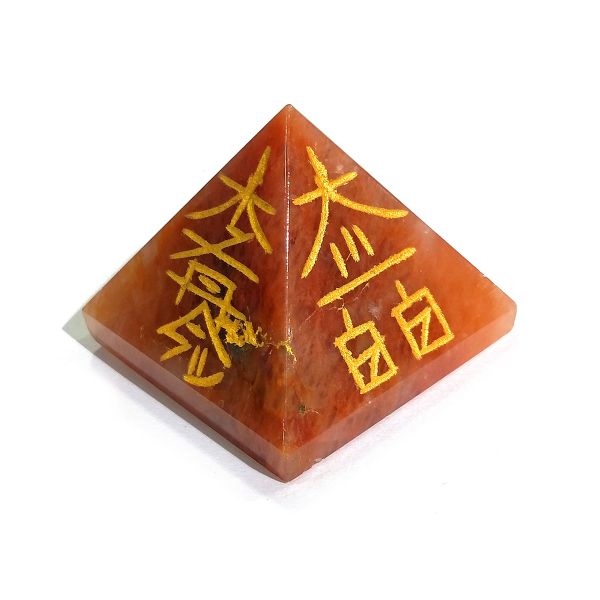 Red Aventurine Reiki Symbol Engraved Pyramid 30 mm