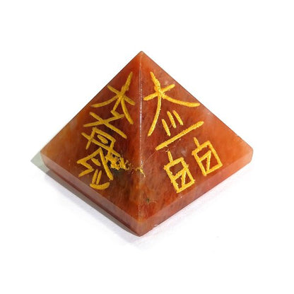 Red Aventurine Reiki Symbol Engraved Pyramid 30 mm