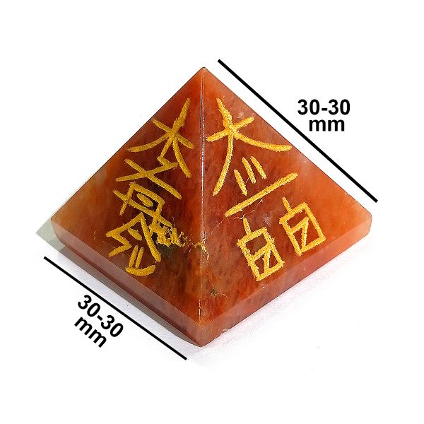 Red Aventurine Reiki Symbol Engraved Pyramid 30 mm