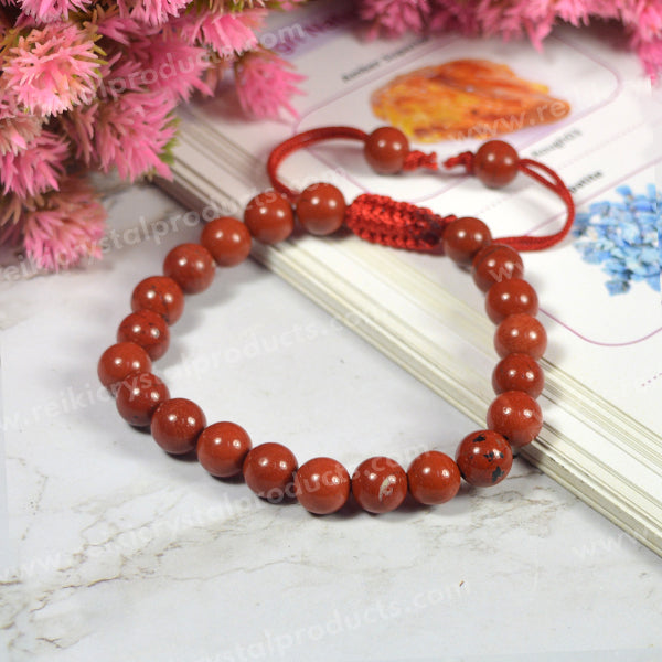 Natural Single Line Stone Macrame Nylon Cord Adjustable 8 mm Bracelet for Unisex
