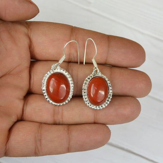 Red Jasper Crystal Stone Oval Shape Earring