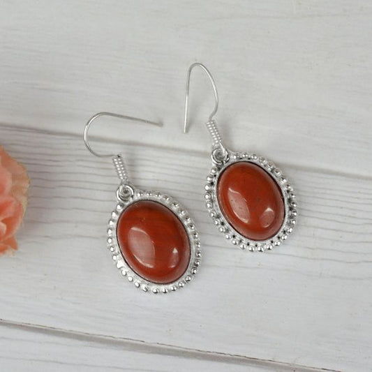 Red Jasper Crystal Stone Oval Shape Earring