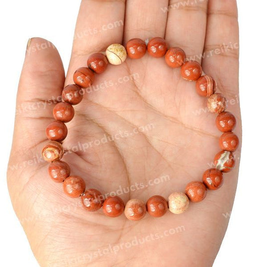 Certified Red Jasper 8 mm Round Beads Bracelet