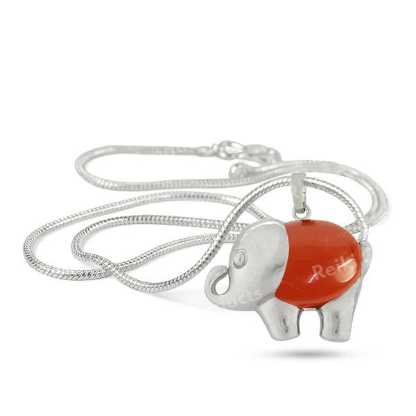 Natural Crystal Stone Elephant Shape Pendant - Locket with Metal Chain